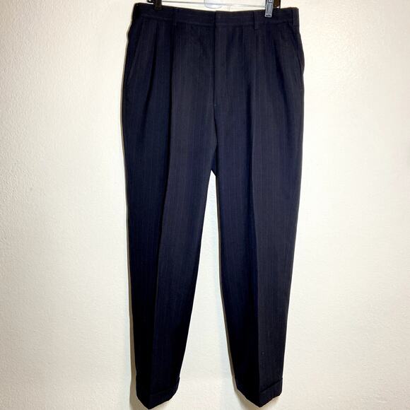 Vintage Hart Schaffner Marx Pinstripe Suit Wool Jacket Pant Pleated Navy 41R - Picture 2 of 9